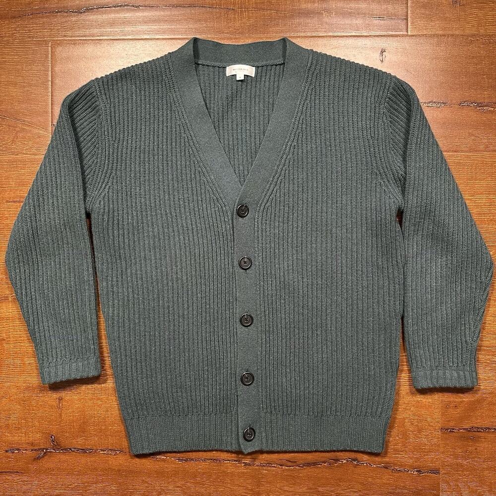 Made For Italic Oversized Ribbed Cardigan Sweater S Green Superfine Wool Relaxed